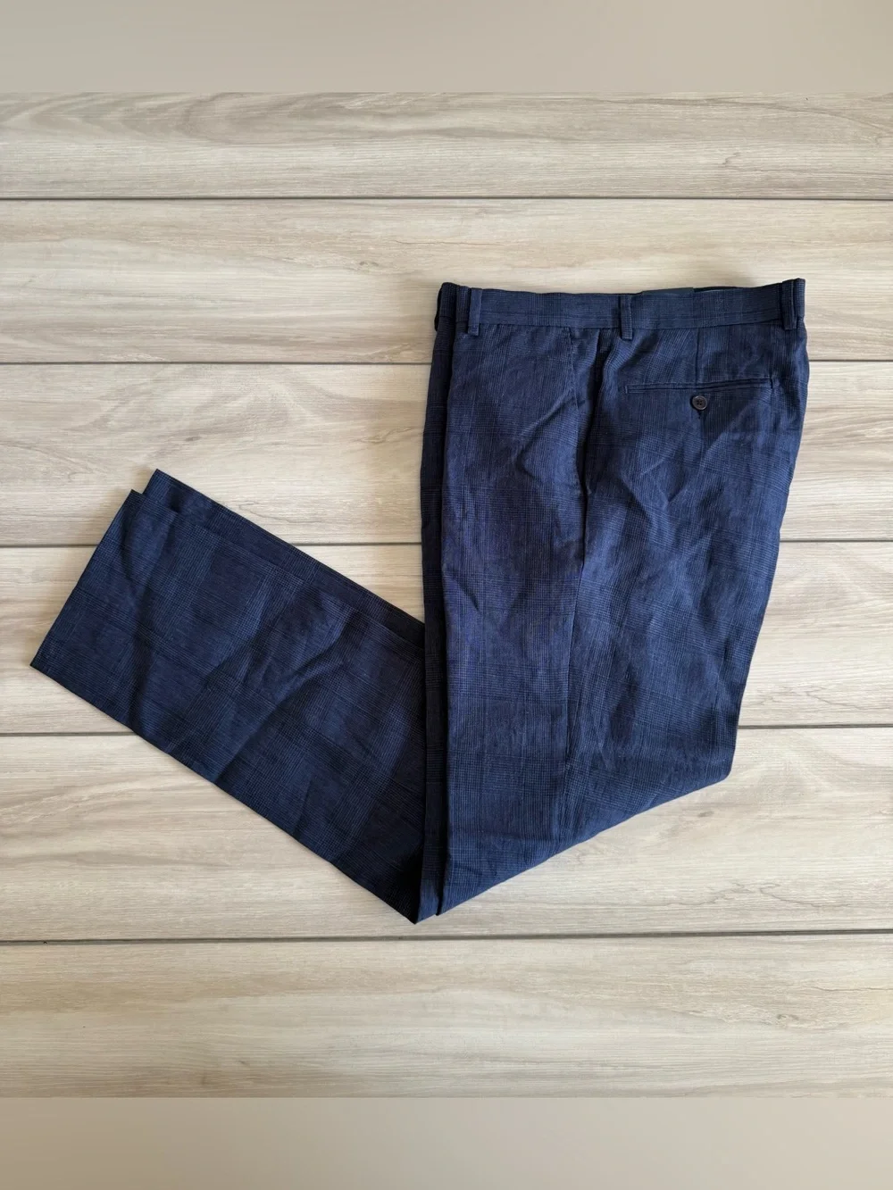 Charles Tyrwhitt Pure Linen Check Pants Blue 32w/32L NWT